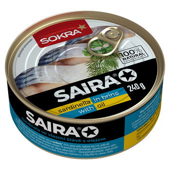 Sardinela ve vlastní šťávě s přídavkem oleje 240g  SOKRA/SAIRA*SAIRA