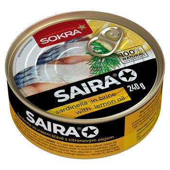 Sardinela ve vlastní šťávě s citronovým olejem 240g SOKRA/SAIRA*SAIRA